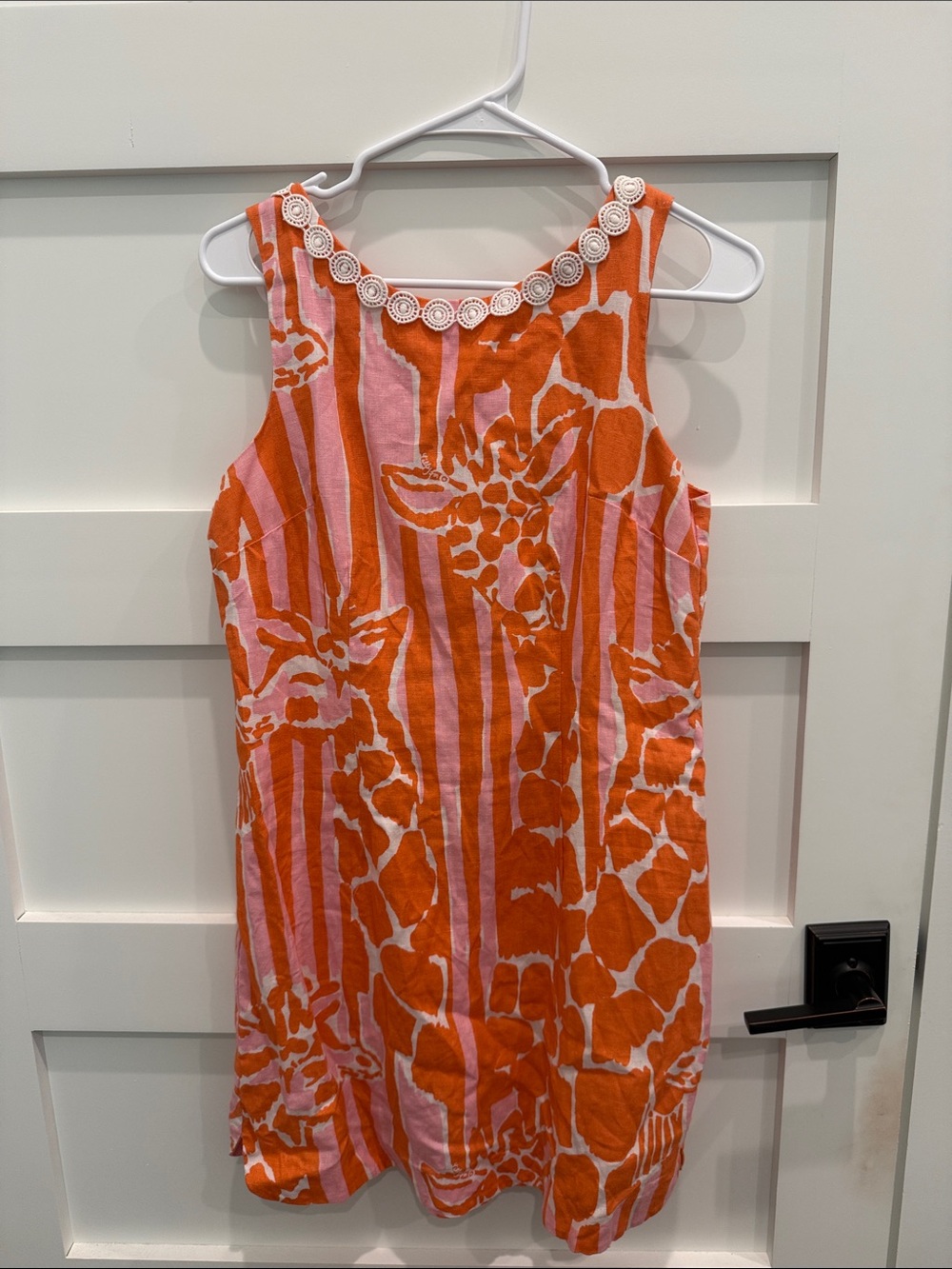 Lilly Pulitzer Pink and Orange Sleeveless Shift Dress with Floral Giraffe Print